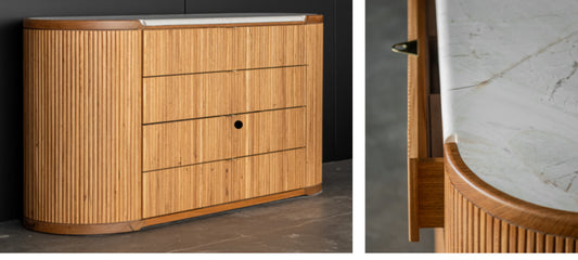 COMODA 22003 BUFF FREIJO NAT MARMORE TRAVERTINO 1400X500X850